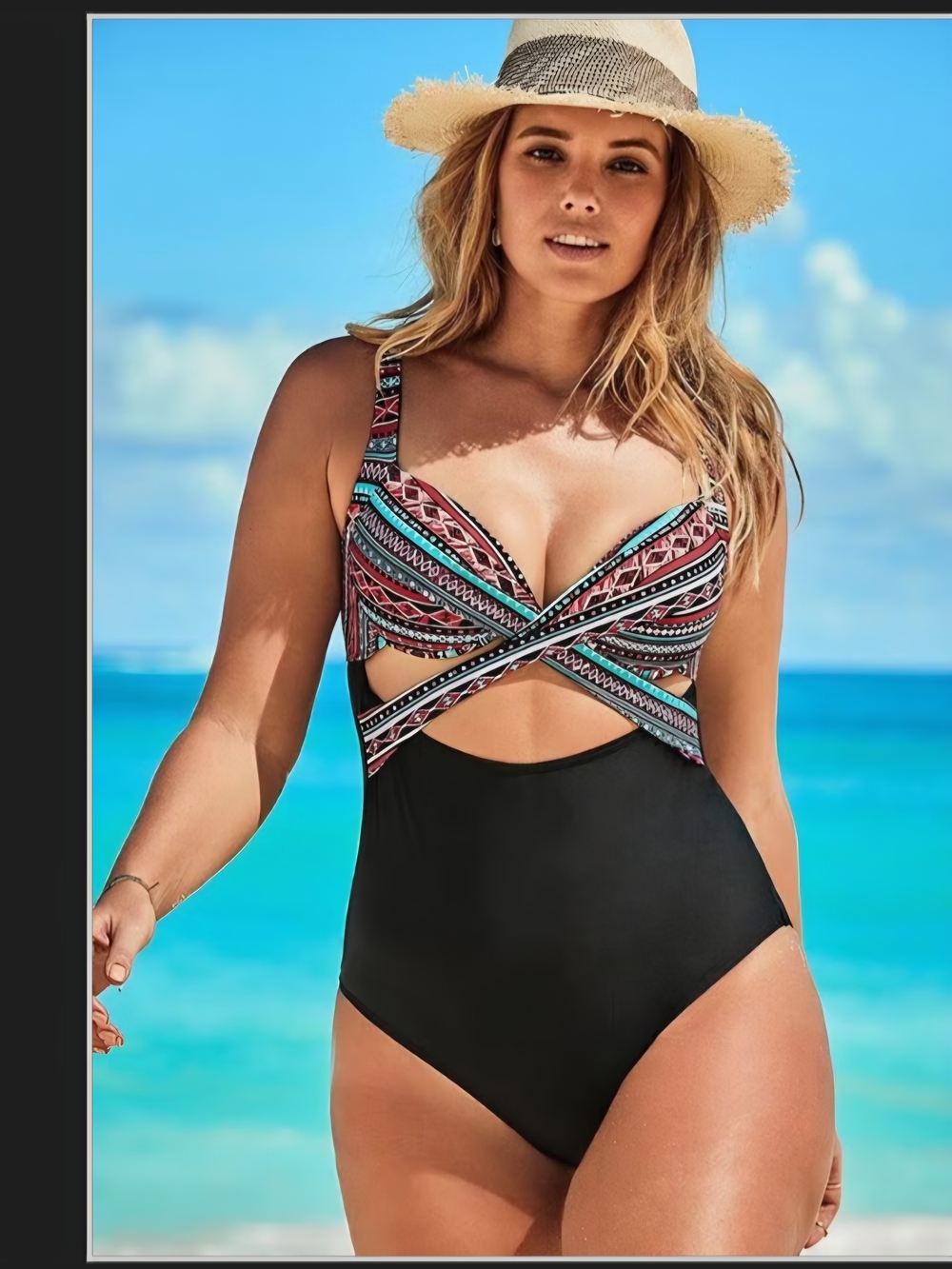 Swimsuits For All 14 NWT One-Piece Swimsuit with Teal Tribal Print